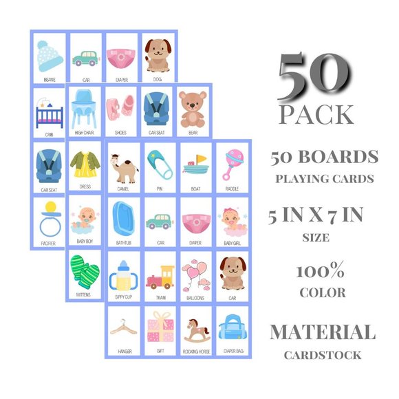 Baby Shower Games - 50 Boards Boy - Baby Gender Reveal Games - Party Gifts I - Picture 2 of 4